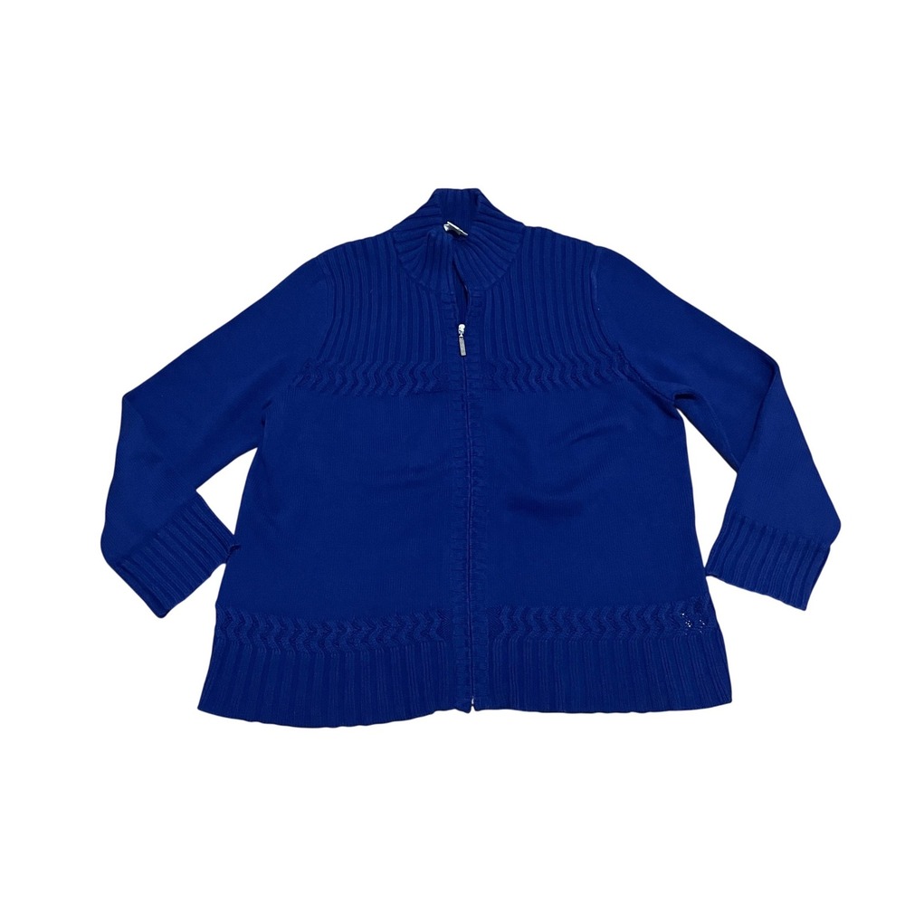 Coldwater Creek Women's XL 18 Royal Blue Full Zip Knit Cotton Cardigan Sweater